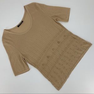 Betty Barclay Lightweight Short Sleeve Tan Sweater with Bead Accents, Small